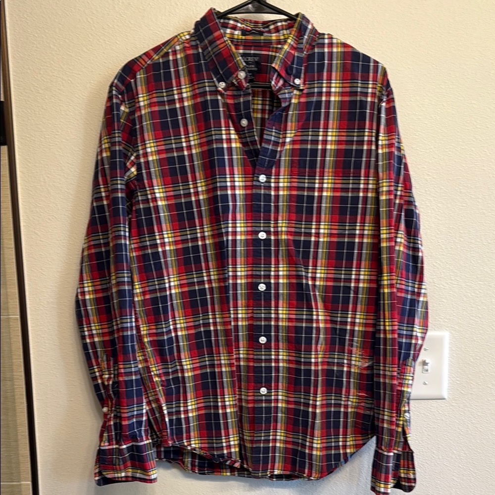 J. Crew Vibrant Plaid Button-Down Shirt - Red, Blue, Yellow